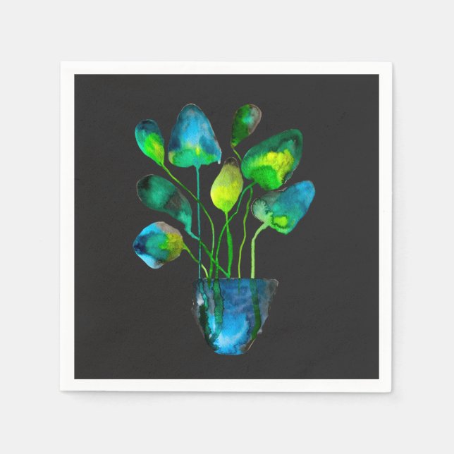 Watercolor plant art green and blue abstract napkin (Front)