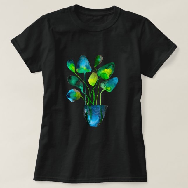Watercolor plant art green and blue abstract T-Shirt (Design Front)