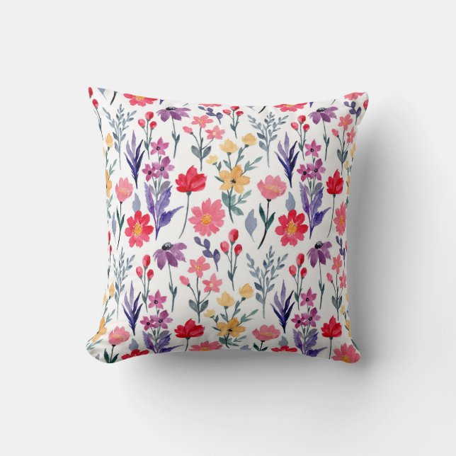 Watercolor plants and flowers cushion (Front)