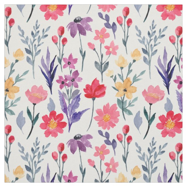 Watercolor plants and flowers fabric (Swatch)