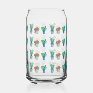 Watercolor Plants and Succulents Design Can Glass