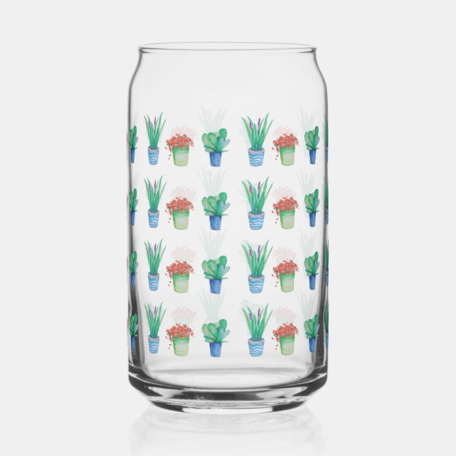 Watercolor Plants and Succulents Design Can Glass (Back)