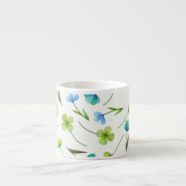 Watercolor Plants: Floral Seamless Pattern. Espresso Cup (Front)