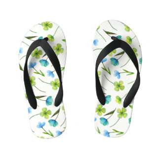 Watercolor Plants: Floral Seamless Pattern. Kid's Jandals