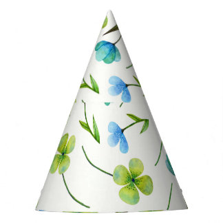 Watercolor Plants: Floral Seamless Pattern. Party Hat