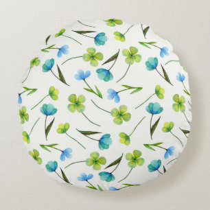 Watercolor Plants: Floral Seamless Pattern. Round Cushion