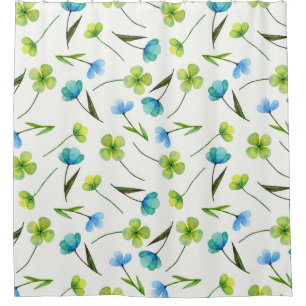 Watercolor Plants: Floral Seamless Pattern. Shower Curtain