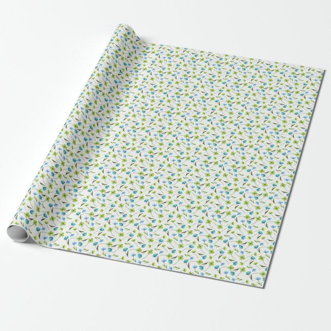Watercolor Plants: Floral Seamless Pattern. Wrapping Paper (Unrolled)