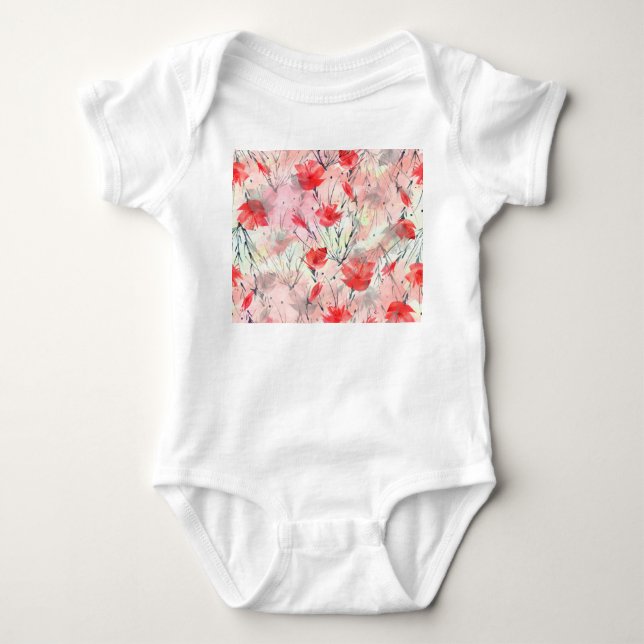 Watercolor Plants Herbs Flowers Pattern Baby Bodysuit (Front)