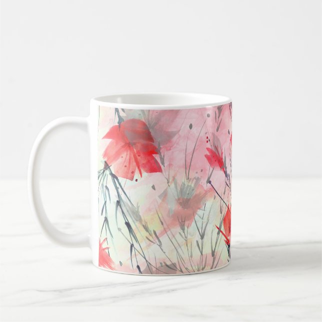 Watercolor Plants Herbs Flowers Pattern Coffee Mug (Left)