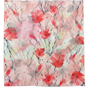 Watercolor Plants Herbs Flowers Pattern Shower Curtain