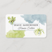 Watercolor Plants House Sitter  Business Card