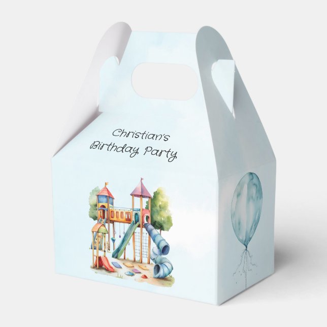 Watercolor Playground Park Kid's Birthday Party Favour Box (Front Side)