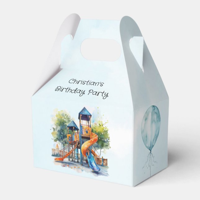 Watercolor Playground Park Kid's Birthday Party Favour Box (Front Side)