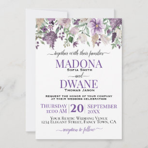 Watercolor Plum and Lilac Flowers Invitation