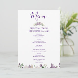 Watercolor Plum and Lilac Flowers Menu