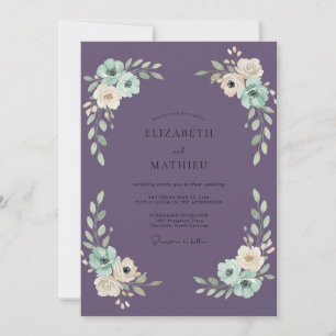 Watercolor Plum Mint Leafy Wedding Invitation
