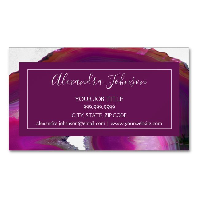 Watercolor Plum Purple Agate Geode Magnetic Business Card (Front)
