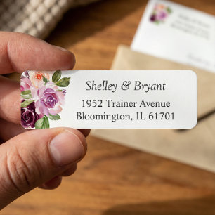 Watercolor Plum Purple Lilac Floral Return Address