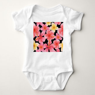 Watercolor Plumeria Hibiscus Flowers Pattern Baby Bodysuit
