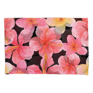 Watercolor Plumeria Hibiscus Flowers Pattern Pillowcase