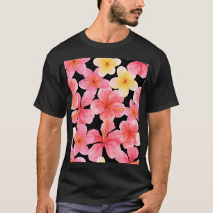 Watercolor Plumeria Hibiscus Flowers Pattern T-Shirt