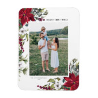 Watercolor Poinsettia and Fir Leaves Holiday Photo