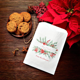 Watercolor poinsettia and greenery Christmas Favour Bags