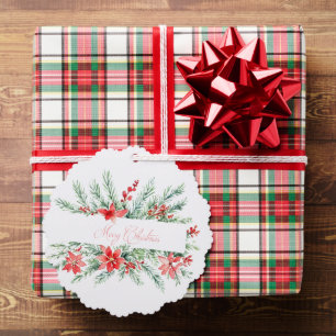 Watercolor poinsettia and greenery Christmas Tree Decoration Card