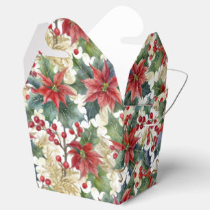 Watercolor poinsettia and holly Christmas Favour Box