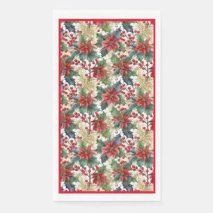 Watercolor poinsettia and holly pattern Christmas Napkin