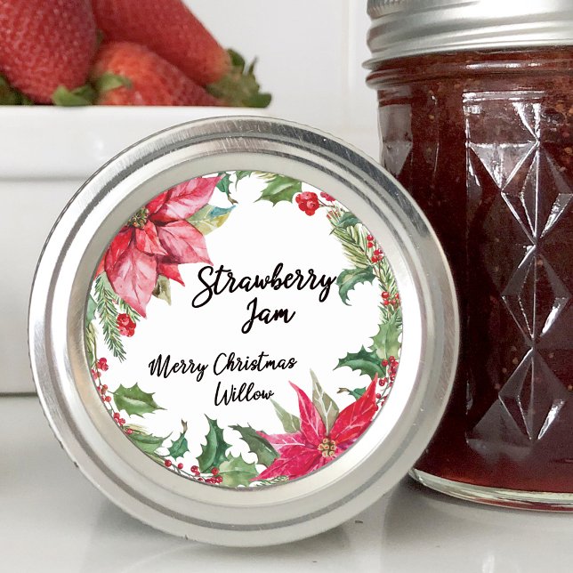 Watercolor Poinsettia Blank Classic Round Sticker (Watercolor Poinsettia Blank Classic Round Sticker)