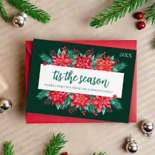 Watercolor Poinsettia Botanical Floral Christmas Holiday Card
