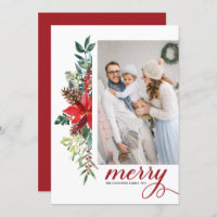 Watercolor Poinsettia Botanical Merry Christmas