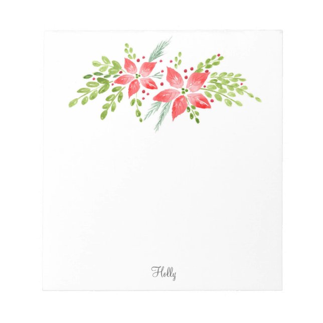 Watercolor Poinsettia Centerpiece Notepad (Front)