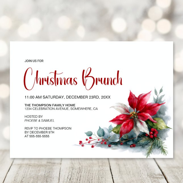 Watercolor Poinsettia Christmas Brunch Invitation (Creator Uploaded)