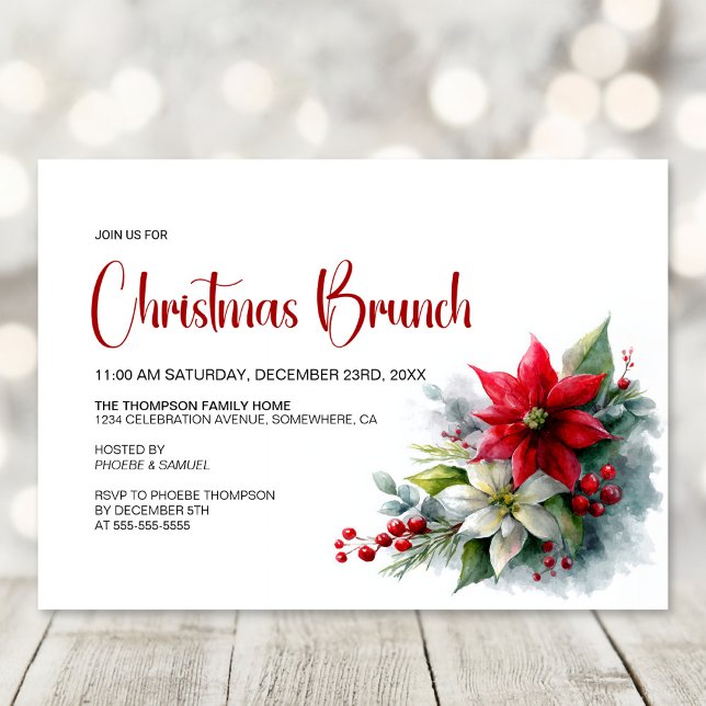 Watercolor Poinsettia Christmas Brunch Invitation (Creator Uploaded)