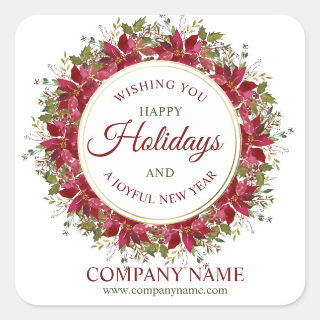 Watercolor Poinsettia Christmas Holiday Business Square Sticker (Front)