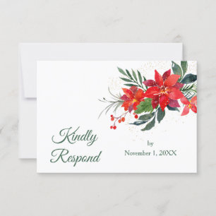 Watercolor Poinsettia Christmas Wedding RSVP Card