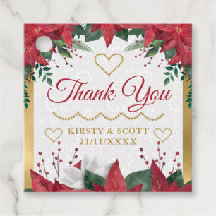Watercolor Poinsettia Christmas Winter Wedding Favour Tags