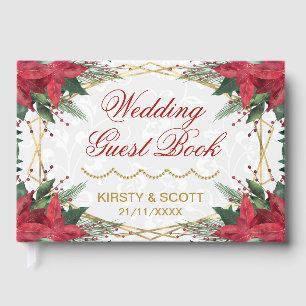 Watercolor Poinsettia Christmas Winter Wedding Guest Book