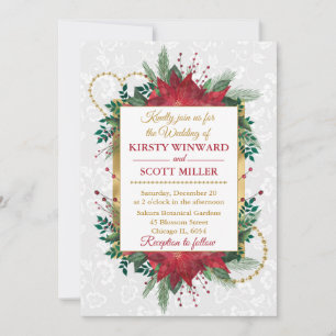 Watercolor Poinsettia Christmas Winter Wedding Invitation