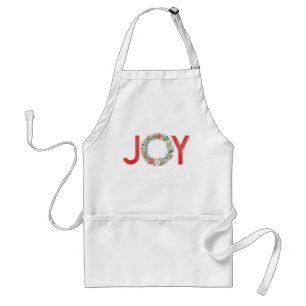 Watercolor Poinsettia Christmas Wreath Joy Standard Apron
