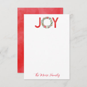 Watercolor Poinsettia Christmas Wreath Joy Thank You Card