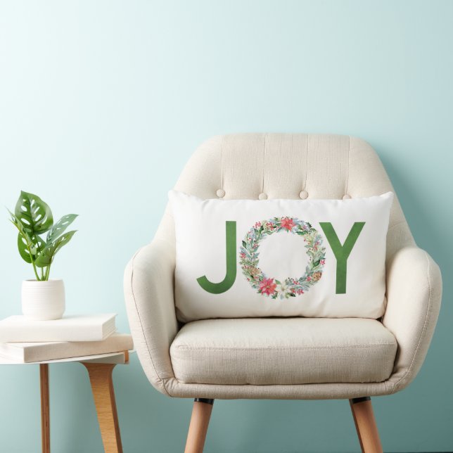 Watercolor Poinsettia Christmas Wreath Lumbar Cushion (Chair)