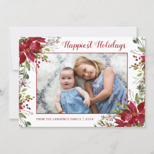 Watercolor Poinsettia Floral Christmas Photo Holiday Card