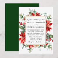Watercolor Poinsettia Floral Green Wedding