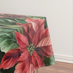 Watercolor Poinsettia flower Christmas Tablecloth