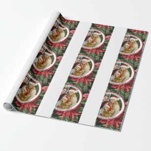 Watercolor Poinsettia flower pattern Family photo Wrapping Paper
