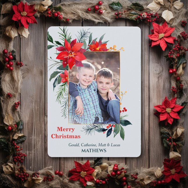 Watercolor Poinsettia Gold Frame Vertical Photo (Creator Uploaded)